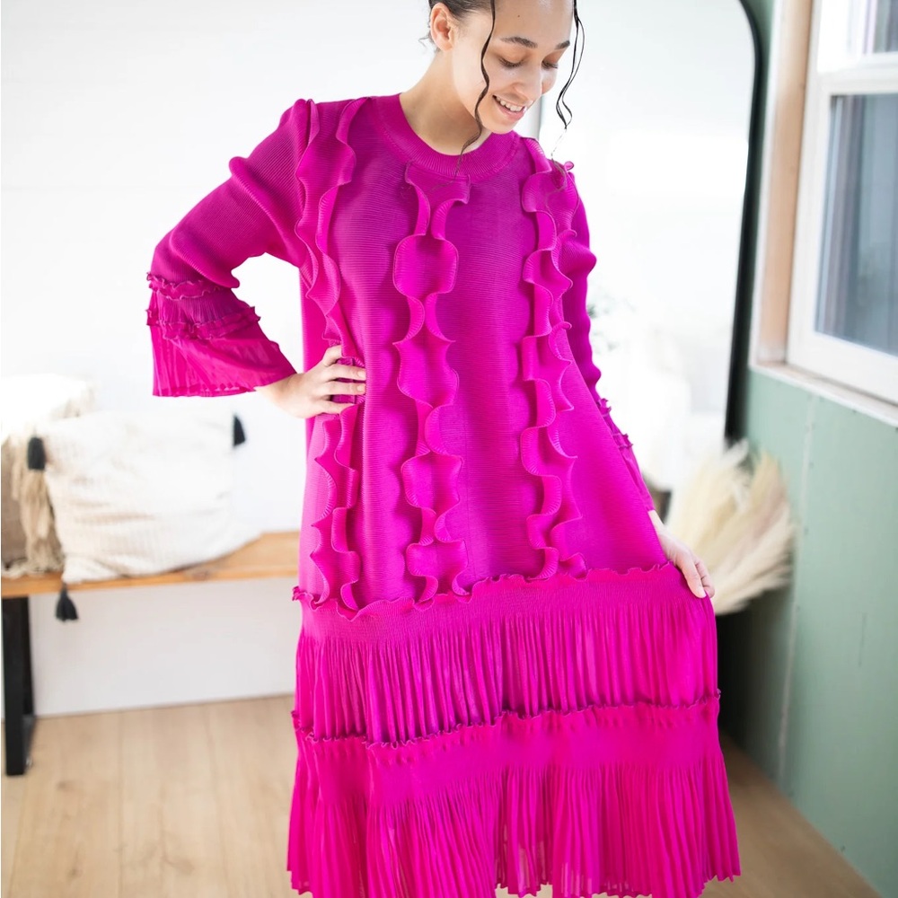 K&K Vibrant Pink Fringe Dress